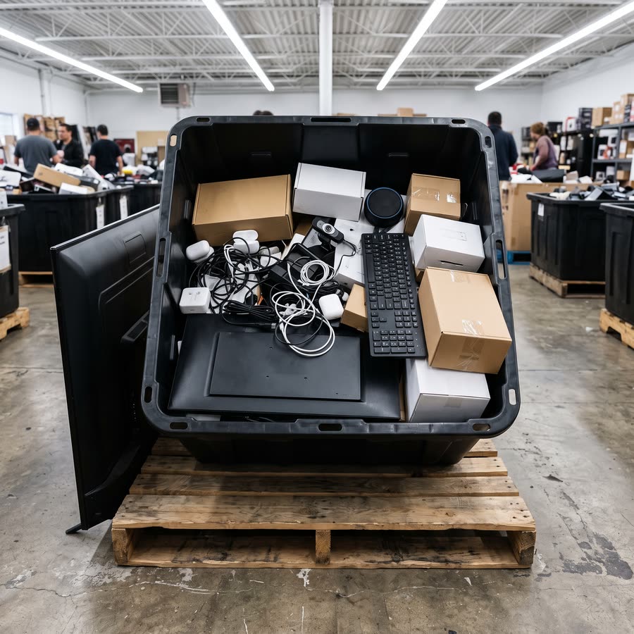 Electronics and TVs in a bin